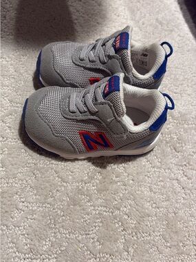 New Balance Grey & Blue Toddler Sneakers with Red Logo